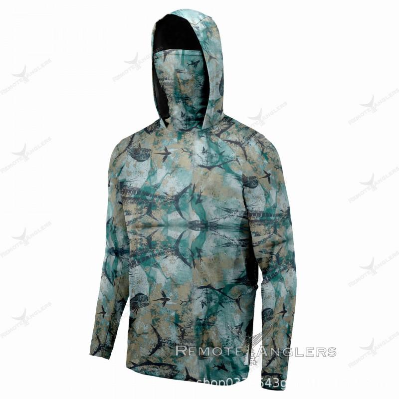 Mens UPF 50 Sun Protection Long Sleeve Hooded Fishing Shirt Breathable Quick Dry Outdoor Sports Cycling Jersey