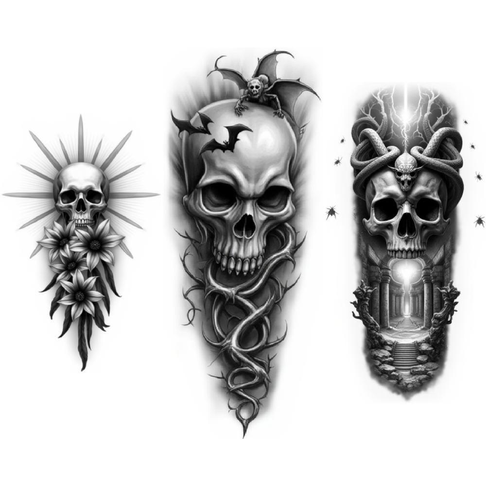 3pcs Temporary Tattoo Realistic Temporary Tattoos Wings Bat Flowers For Thighs Arms Men