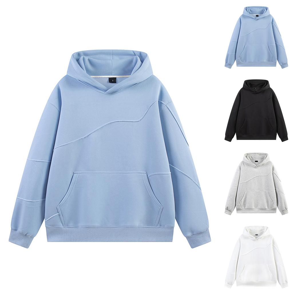 Men's Solid Color Plush Sweatshirt Hoodie Men's Sports Large Size Casual Sweatshirt