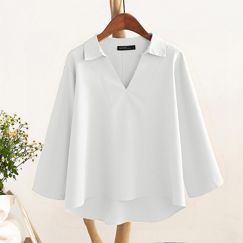 ZANZEA Women Casual Turn Down Collar Loose 3/4 Sleeve Cotton Blouse