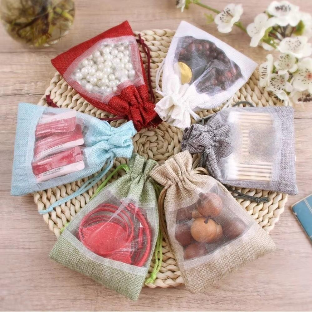 1/10PCS Washable Storage Bags Cotton Linen Burlap Gift Bags Gift Drawstring Bags For Gift Giving