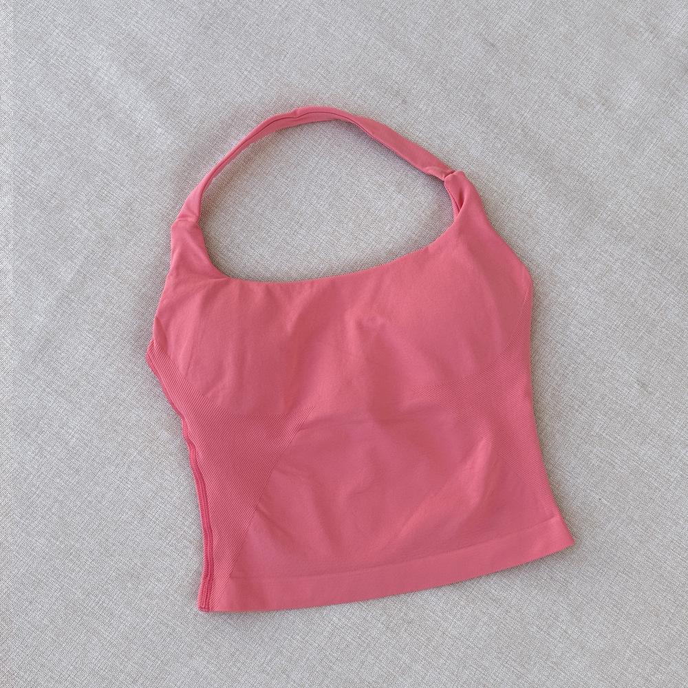 European Seamless Halter Neck Sports Vest & Ruched Yoga Shorts Set