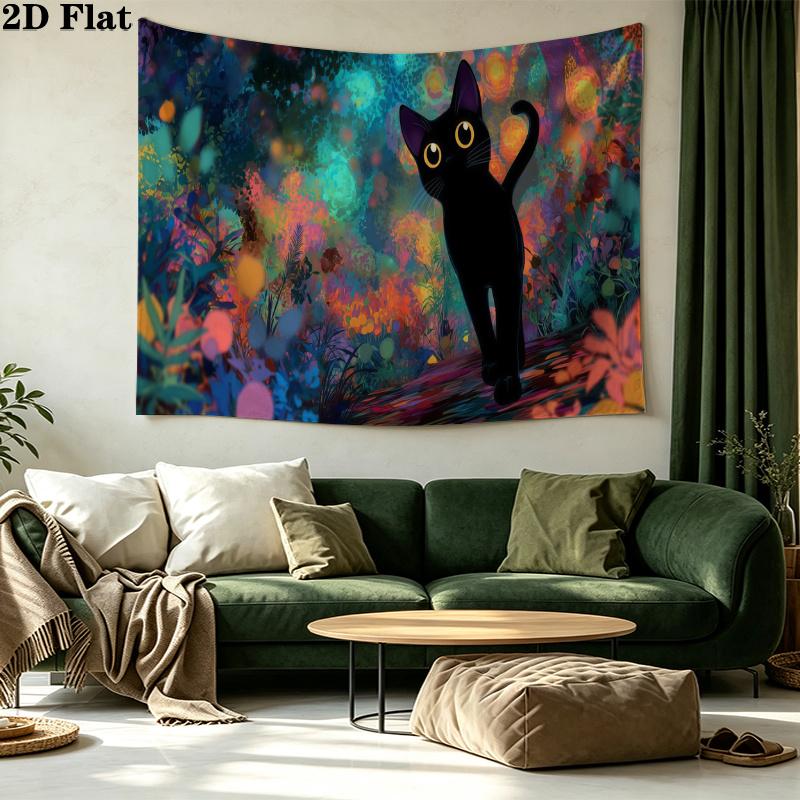 Black Cat Wall Tapestry Aesthetic Wall Hanging Printed Fabric Blanket Decorative Tapestries for Bedroom Living Room Home Decor