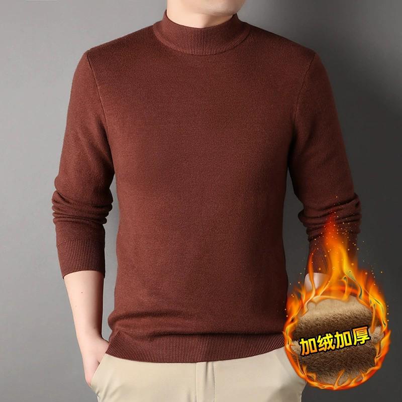 Men's Fleece-Lined Sweater with Half-High Neck, Soft & Close-Fitting, Thick Imitation Mink Knitwear for Middle-Aged & Young Men