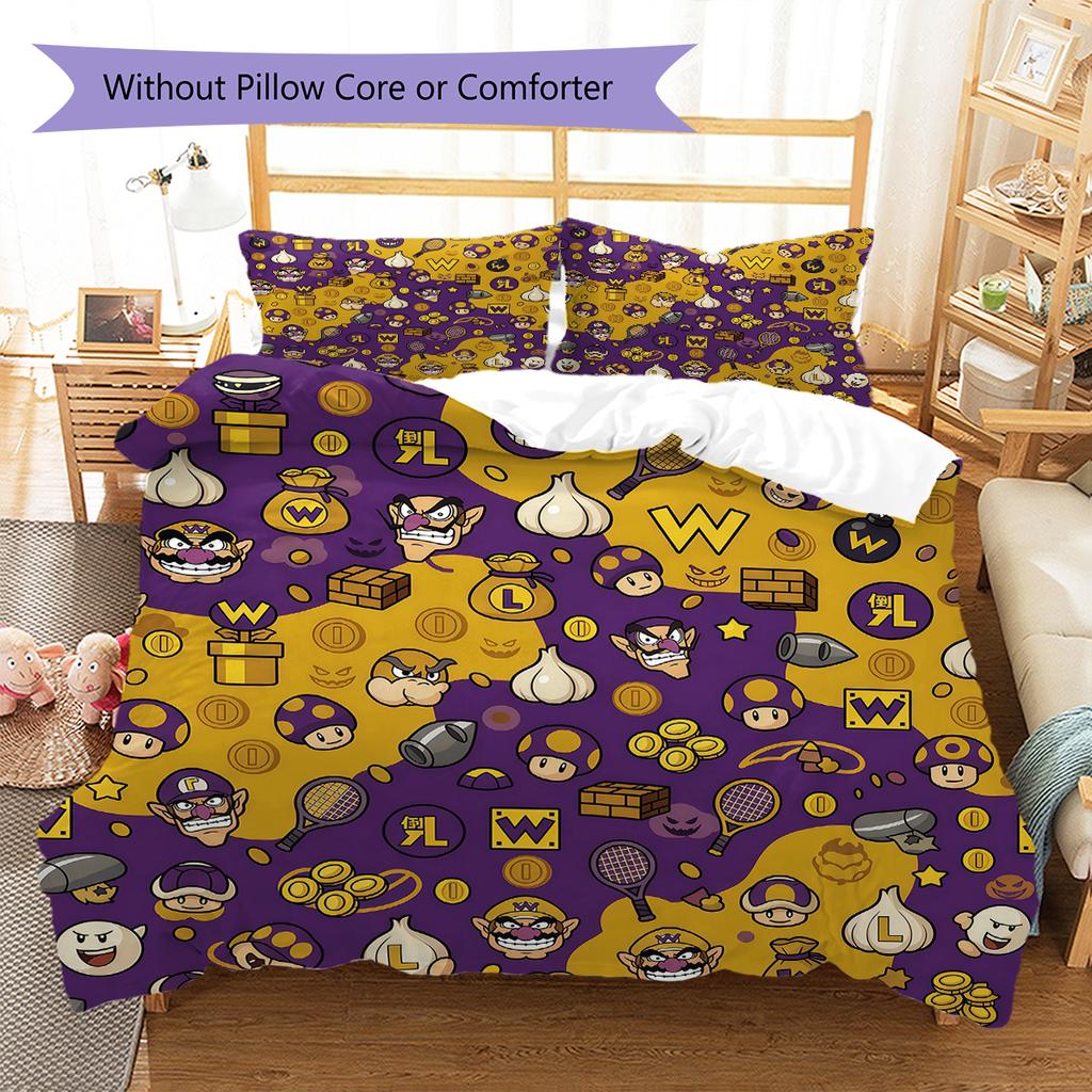 Super Mario 3pcs Bedding Set, Digital Printed Duvet Cover, No Insert, Children's Gift, Multi-Size -HYQ90