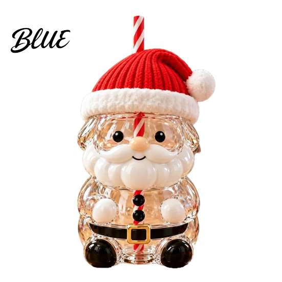 Glassware for Kitchen Christmas Santa Straw Cup, High Borosilicate Glass Tumbler, Durable Coffee Mug Home Reusable Drinking Cup Cold Beverages