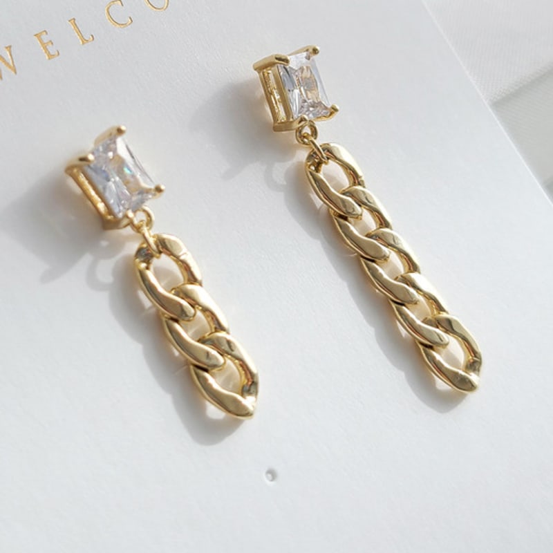 jewelCOUNTY Unbalanced Chain & Crystal Earrings