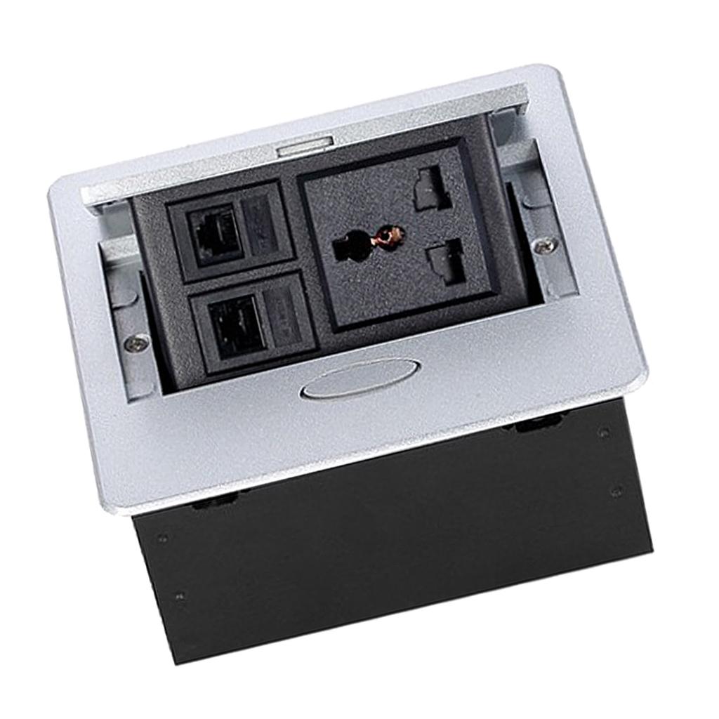 Table Connection Box Conference Room Countertop Desktop Socket Electrical Outlet Strip With 2 Networ