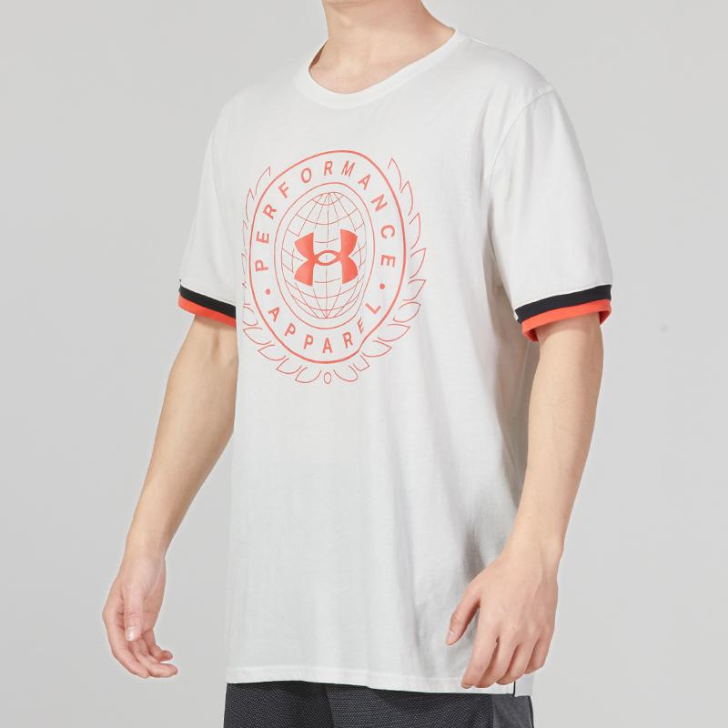 Under Armour Vintage Logo Print Crew Neck T-Shirt Men Tops White 1361665-112