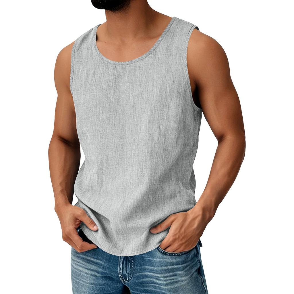 Men's Cotton Linen Sleeveless Vest Men's Casual Fashion Sports Sleeveless Vest