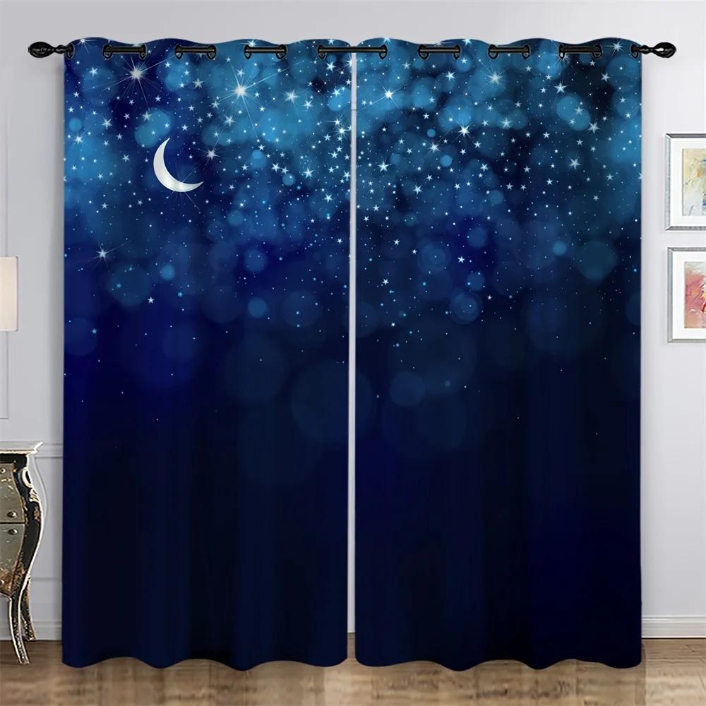 Blue Night Moon Cloud Galaxy Shine Stars Starry Window Curtain Great for Living Area Kids Bedchamber Bathroom Kicthen Door Residence Decoration