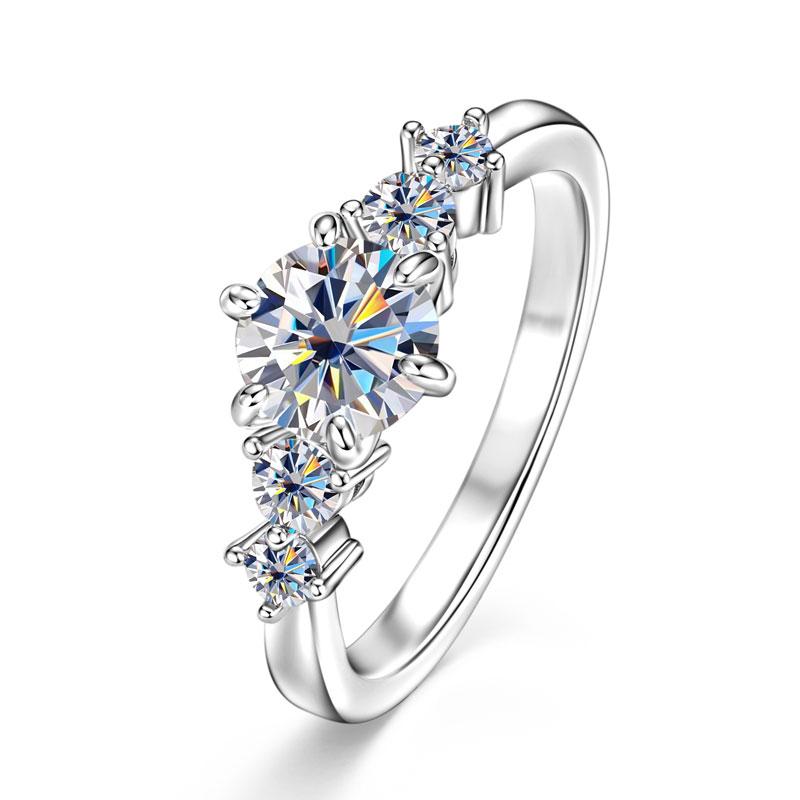 Anziw 1.0CT Moissanite Lab Diamond Engagement Ring 14k Gold Filled Four-Stone Wedding Trendy Band for Women Fine Jewerlry Gift