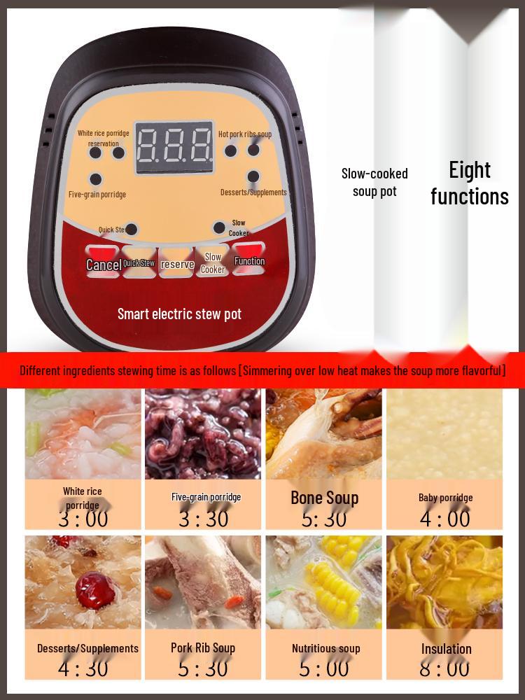 In Stock Fully Automatic Electric Stew Pot: 2.5-6L Ceramic Multi-functional Clay Pot for Soups, Porridge, and Health Cooking