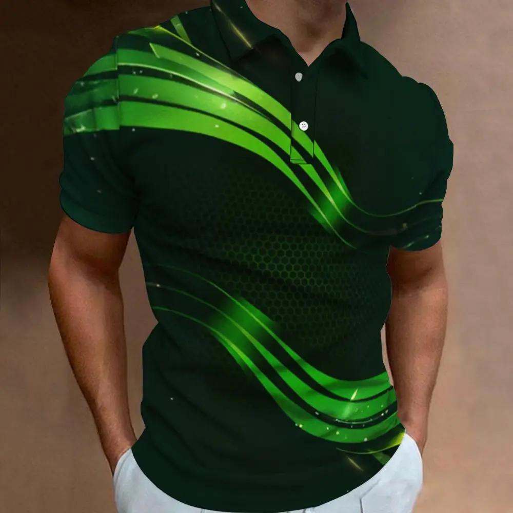 Modern geometric print short-sleeve polo shirt, casual and versatile for daily wear.