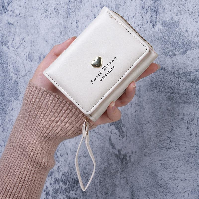 Women's Heart-Shaped Mini Coin Purse & Card Holder - Cute Three-Fold Zipper Wallet with Large Capacity