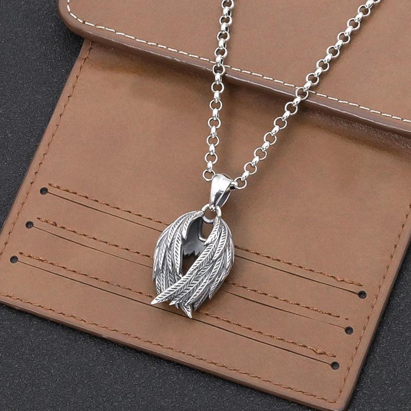Men's Silver Angel Wings Necklace - Retro Wing Pendant Chain, Original Design, Couple's Gift
