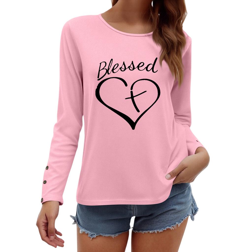 Tshirts For Women Long Sleeve,Round Sleeve Vertical Cross Casual Graphic Shirt,
