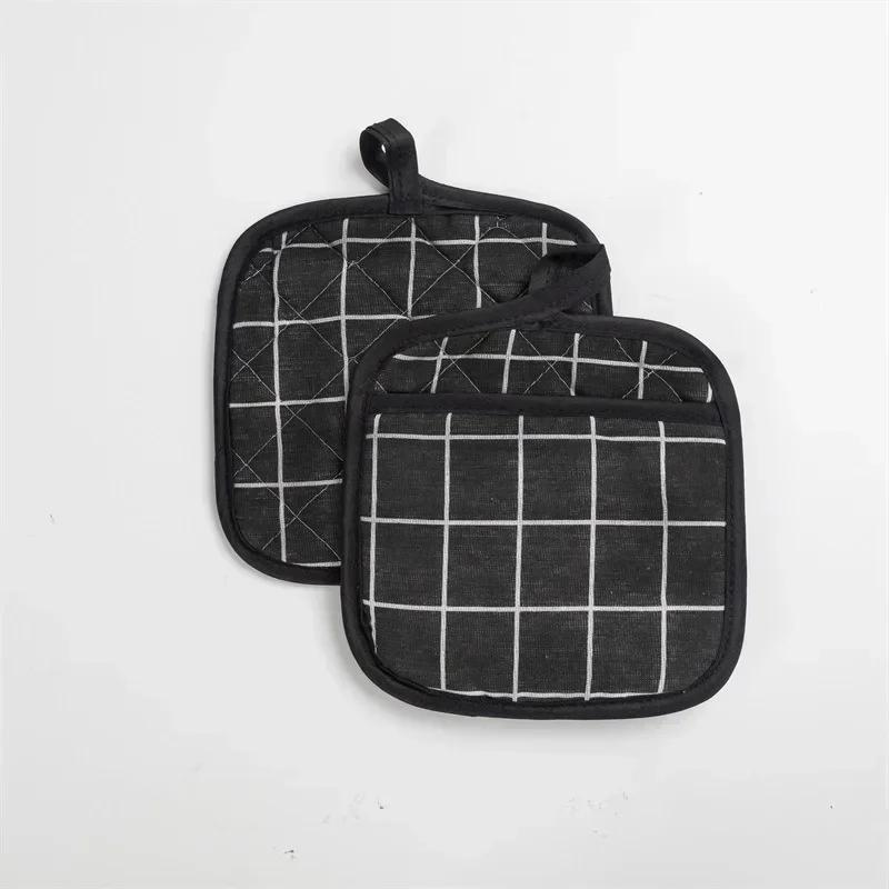 Baking Gloves, Thickened Cotton Grid Oven Mitts Kitchen Potholders Pad Heat Resistant Thermal Anti-heat Take Hot Pot Cooking