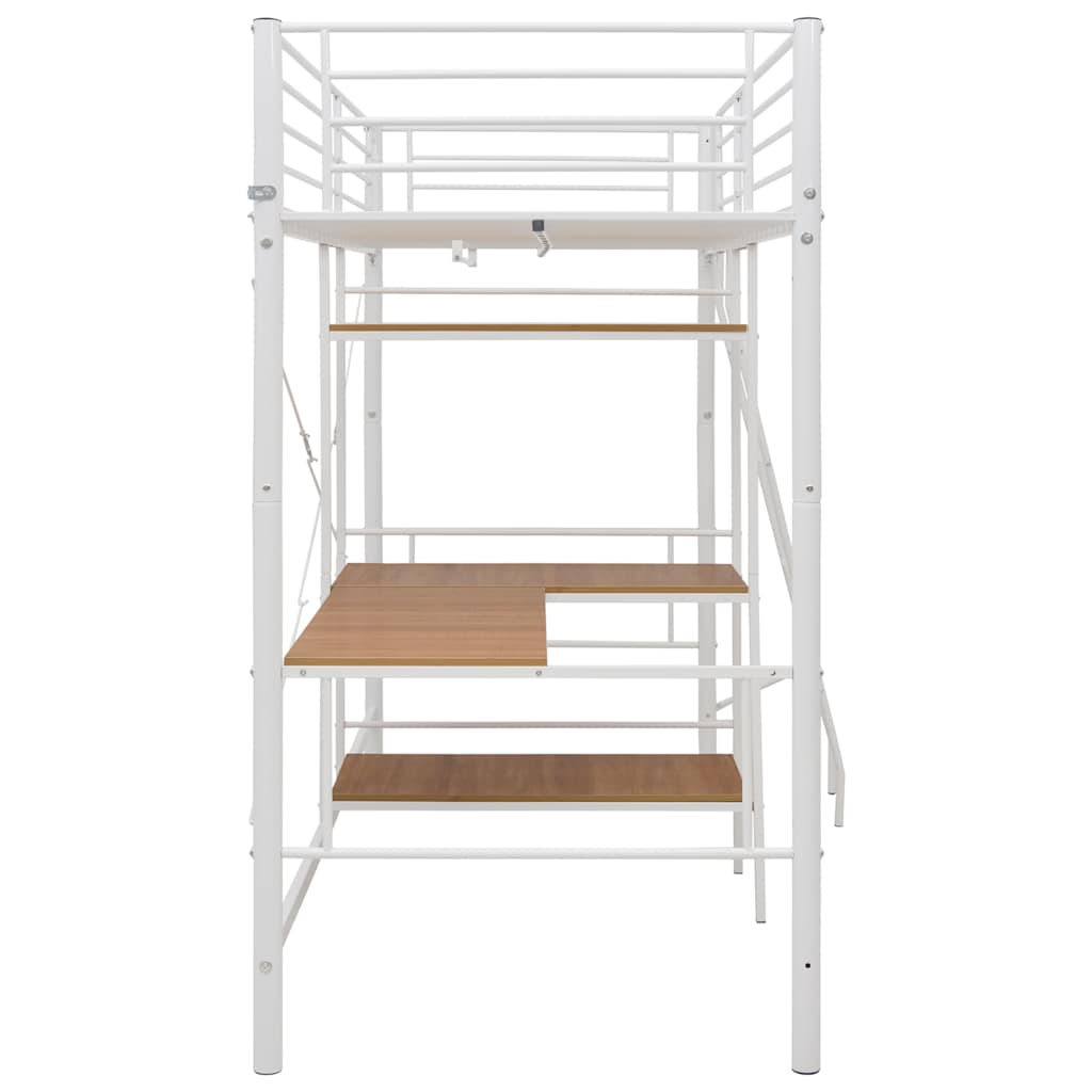 Bunk Bed with Desk Frame White Metal 90x200 Cm