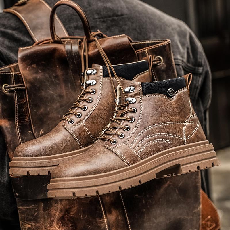 Designer White Men's Motorcycle Boots Fashion Leather Ankle Boots Man Comfortable Outdoor Platform Boots For Man Casual Boots