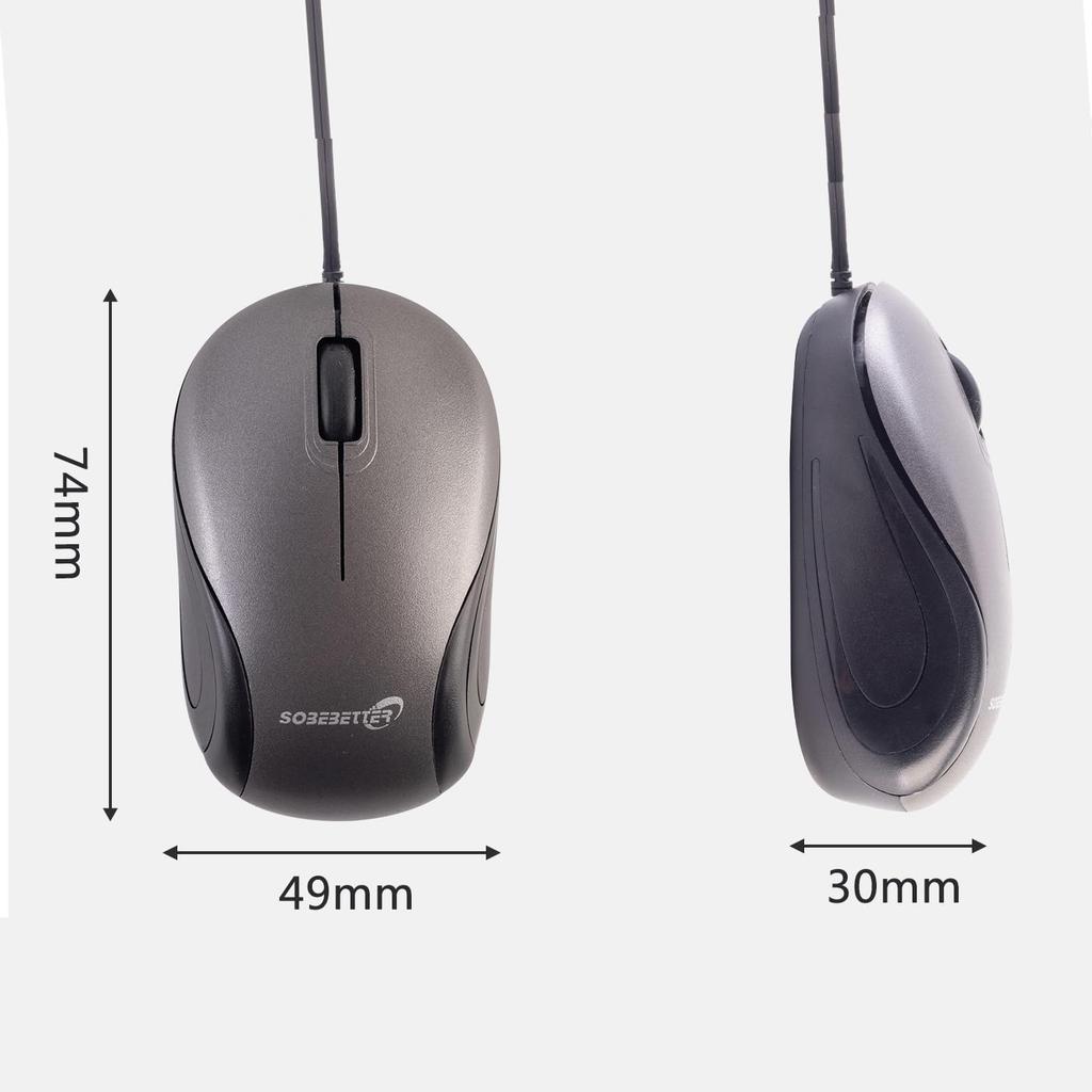 ELRCDNOX Compact Type-C Wired Mouse with Retractable Cable, Quiet Design, Optical, Lightweight, Ambidextrous, Compatible with Laptops, Tablets, and
