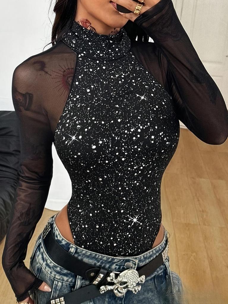 European & American Sexy Sheer Long-Sleeve Bodysuit