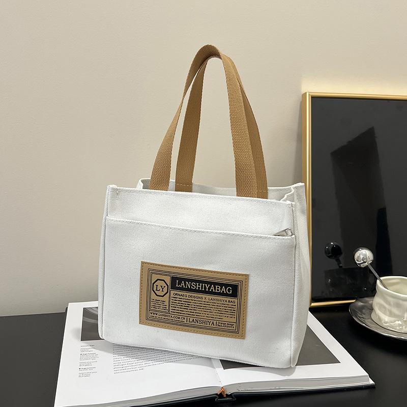 

Высококачественная холщовая сумка-тоут для офисного работника, простая портативная повседневная сумка, студенческая сумка для ланч-бокса, сумка для бенто one size fits all белый