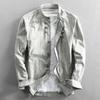 Men's Casual Cotton Linen Shirts Long Sleeve Men Slim Mandarin Collar Shirts