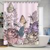 Luxurious Floral Butterfly Bath Curtain with 3D Printing Design for Bathroom Decor Elegant Shower Curtain Set In Pink Color (250