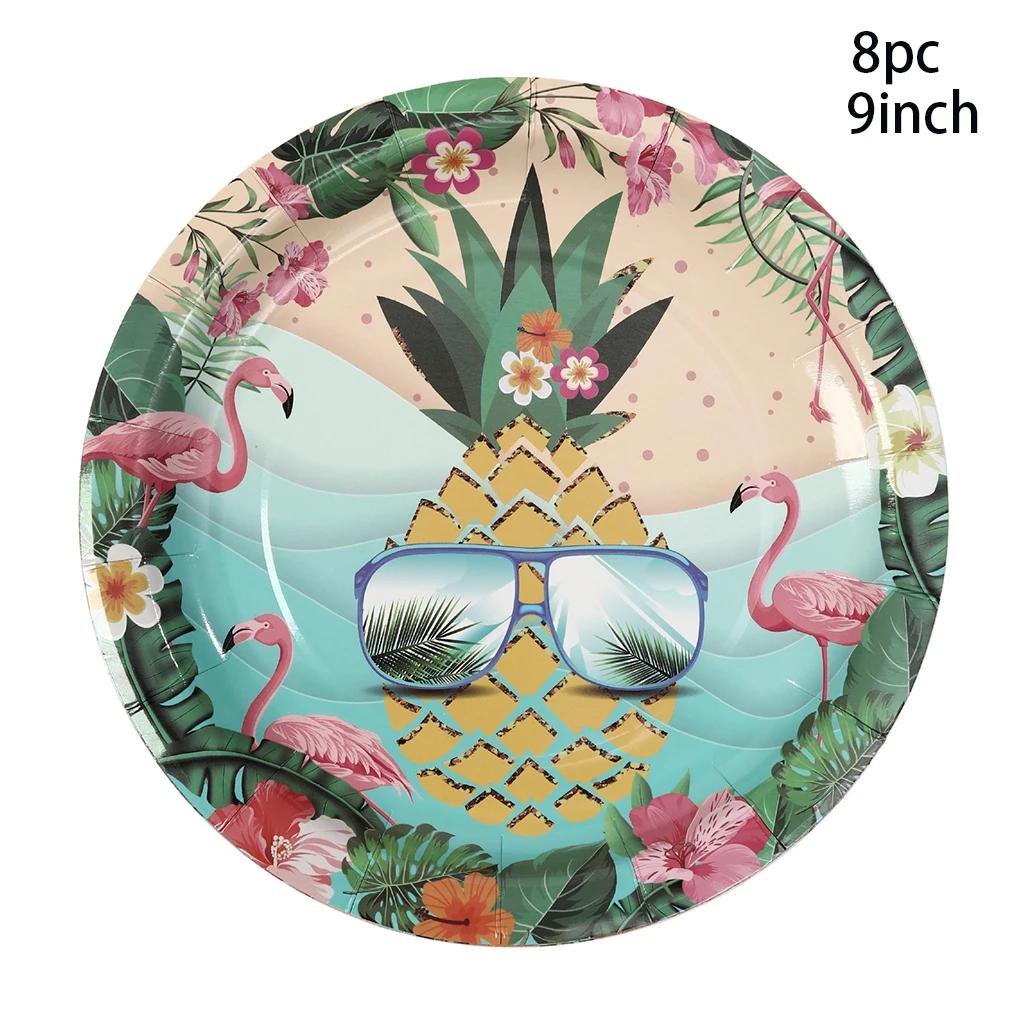 Hawaii Pineapple Disposable Tableware Summer Beach Party Supplies Pineapple Flamingo Plates Napkins Cup Hawaiian Party Decor