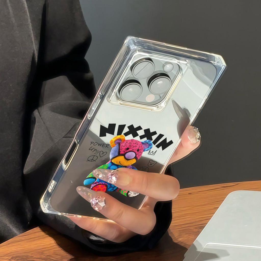 Square Back Tube Protection Clear Case For iPhone 11 14 Pro Max 13 15 Plus 12 16 ProMax Anti-Oxygen,Colorful Stuffed Bear Pattern Casing