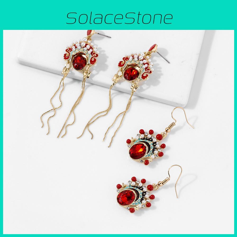 Retro Chinese Opera Tassel Earrings For Women Alloy And Gemstone Design