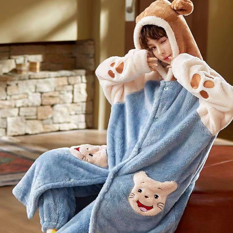 Piżama damska jesień/zima flanelowa polarowa gruba koszula nocna długa śliczna koralowa polarowa odzież domowa może być noszona na zewnątrz wygodna