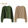 Women Sweater Coat V-Neck Long Sleeve Ribbed Trim Knitting Outwear Solid Color Loose Fit Tops Travel Streetwear