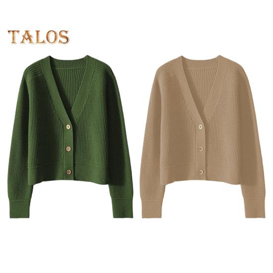 Pullovermantel für Damen, V-Ausschnitt, lange Ärmel, gerippter Saum, Strick-Outwear, einfarbig, lockere Passform, Tops, Reise-Streetwear