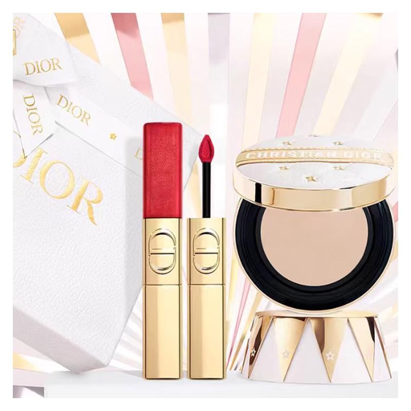 DIOR Cushion Three-piece set: Dual-effect lip glaze 720 + Lucky Star rattan pattern outer box + 0N glossy refill