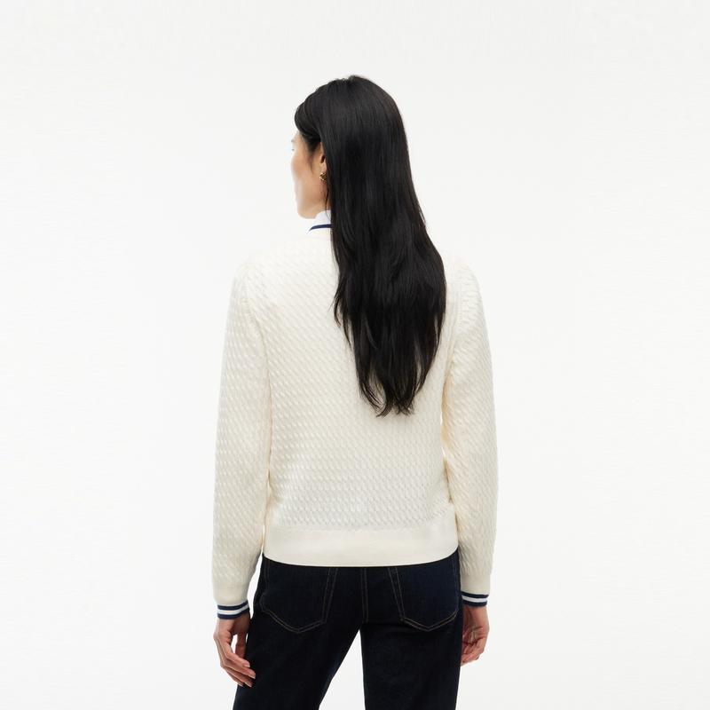 Tommy Hilfiger Cotton Cable Knit Casual Trimmed Round Neck Cardigan Women cardigans XW09142