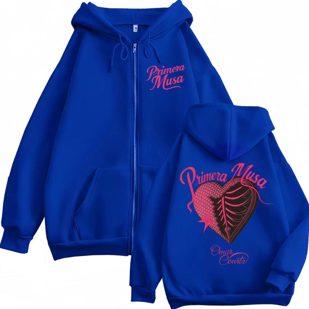 Omar Courtz Double Sided Graphic Zipper Hoodies Fashion Y2k Oversized Zip Up Pullovers Men Women Casual Long Sleeve Sweatshirts