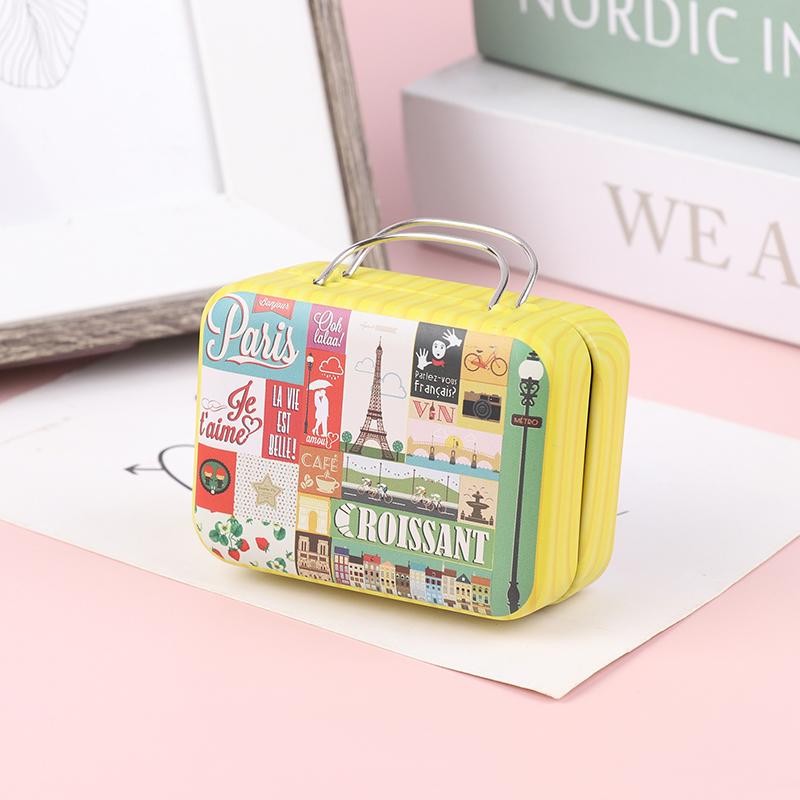 1Pc Vintage Mini Suitcase With Handle Candy Tinplate Storage Box For Wedding Gifts Candy Chocolate Travel Portable Container
