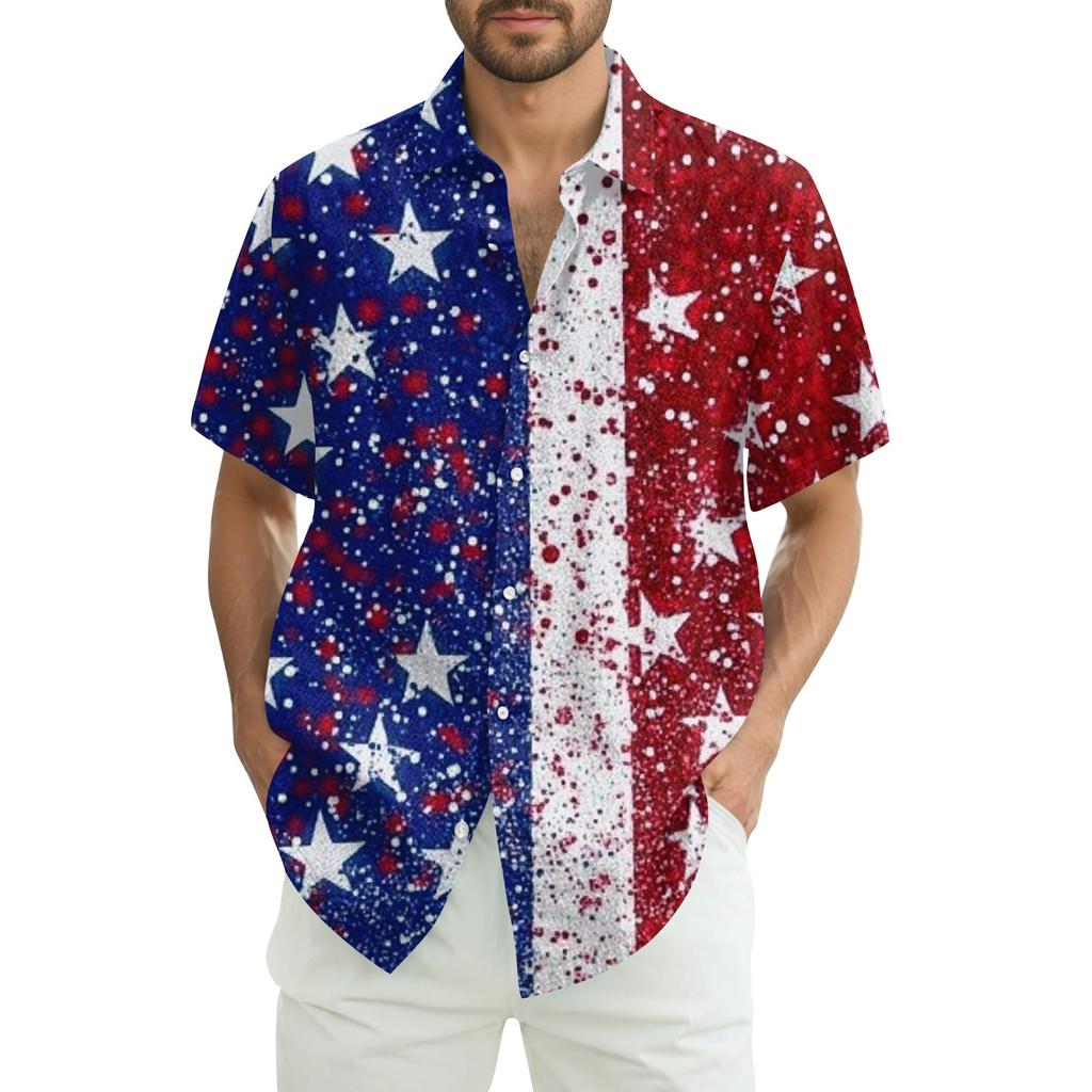 Men's Casual Casual Independence Day Print Short-sleeved Shirt