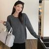 Laid-back Round-neck Pullover for Women Long-sleeved Loose Sweater for Women Solid-colored Inner Knitted Sweater for Autumn and Winter