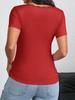 Womens Y2K Lace V Neck T Shirt Short Sleeve Slim Fit Going Out Top