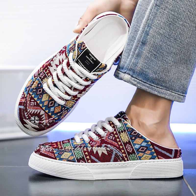 Shoes summer new breathable national style lazy half drag shoes versatile casual canvas shoes