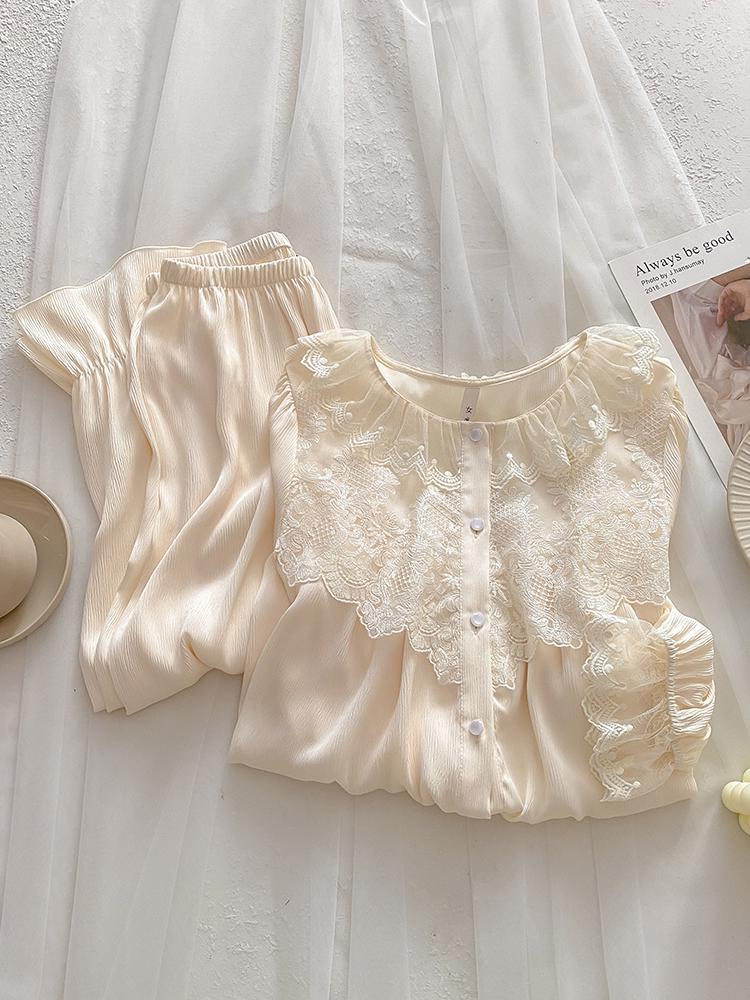 

Women s Silk Pajamas: Long Sleeve, Sweet Court Style, Thin Mulberry Silk, Perfect for Spring, Autumn, and Summer. XL слонова кістка/білий