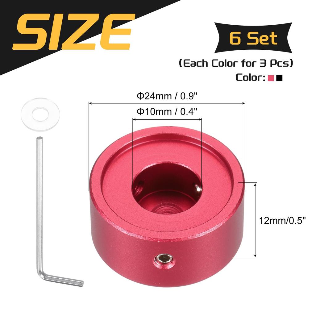 Uxcell 6 Stück Fußschalter-Topper Gitarrenpedal-Knopfkappen Metall-Fußschalter-Oberteile für Zoll Gitarren-Effektpedal Schwarz und Rot 3/8-Zoll-Knöpfe,