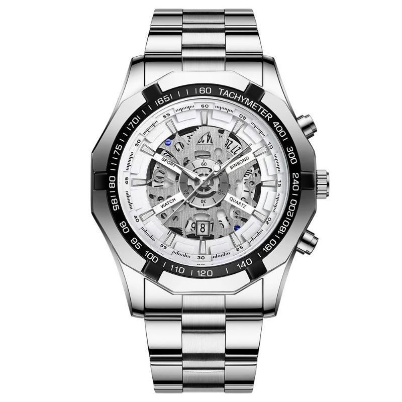 Top Brand New Style Atmospheric Fashion Steel Belt Automatic Hollow Quartz Men's Business Watch
