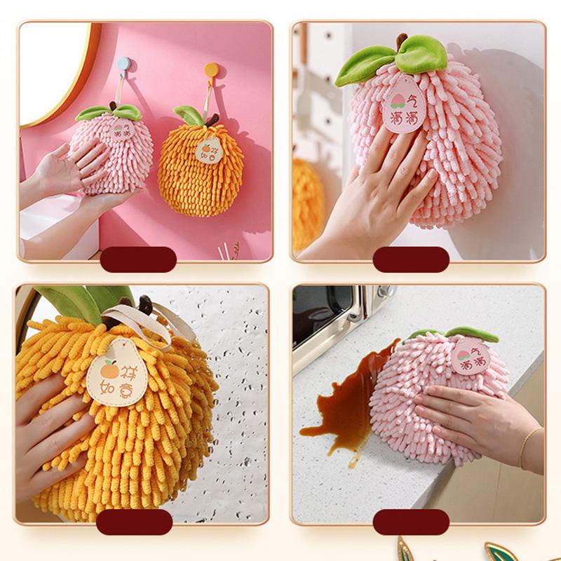 Hand Towel Fruit Shape Chenille Hand Towel Absorbent Kitchen Bathroom Towel Quick Dry Soft Absorbent Hanging Towel with Loop
