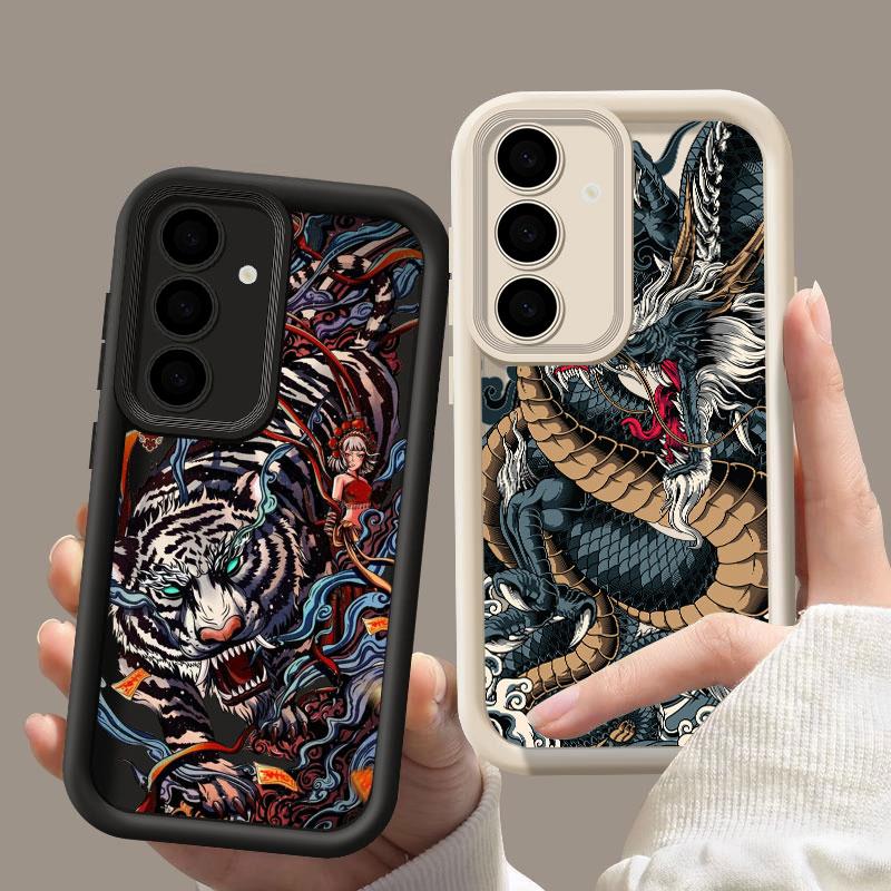 Phone Case For Samsung S26 S25 S24 S23 S21 S20 Ultra Cool Tiger Dragon Cloud Pattern Funda For Galaxy S25 S24 FE S26 Plus Cover
