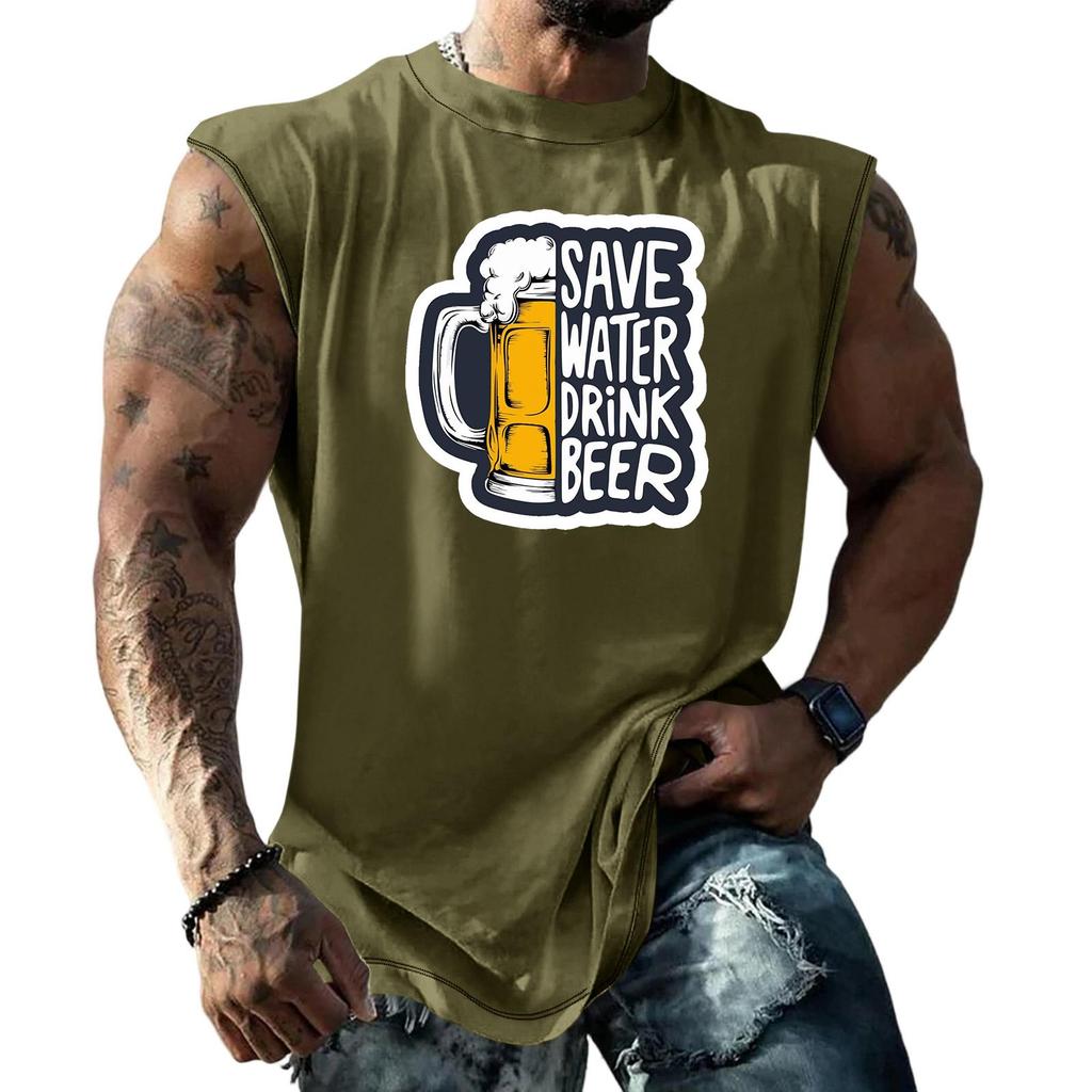 Men Sleeveless Tank Top Loose Fit Casual Streetwear Graphic Print Muscle Shirt Summer Beach Holiday Workout Gym Vest