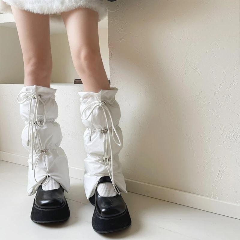 Pernas Acolchoadas Puffer de Inverno Femininas Esportes ao Ar Livre Cordão Ajustável Divididas Flared Cobre-Botas Punhos Meias
